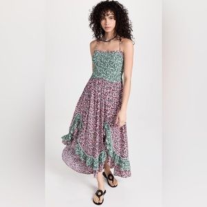 New Free People One I Love Maxi Dress Floral Ruffle Smocked Rose Green S